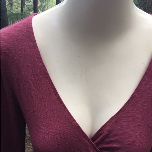 American Rag mock wrap long sleeve T shirt in dusty burgundy blouse,HPx2 - Picture 3 of 9